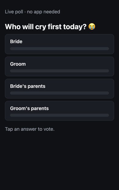 Guest phone page: Who will cry first today? with four answers to tap.