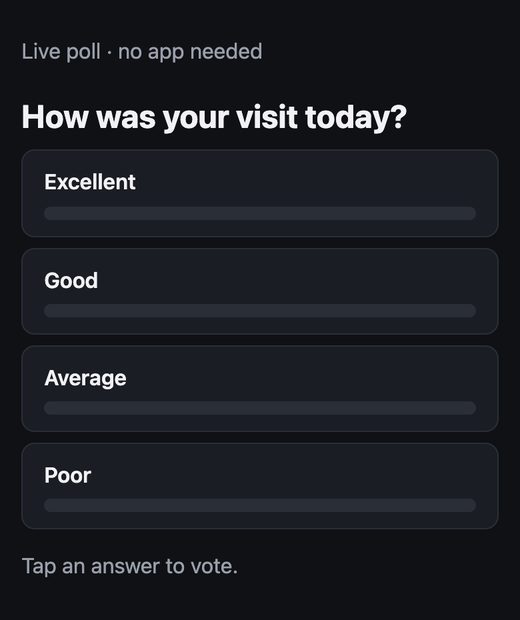 Patient's phone showing the feedback poll with four answers to tap.