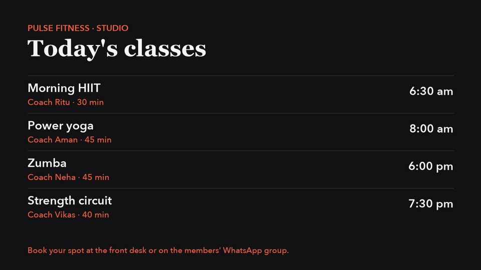 A gym TV with today's classes.