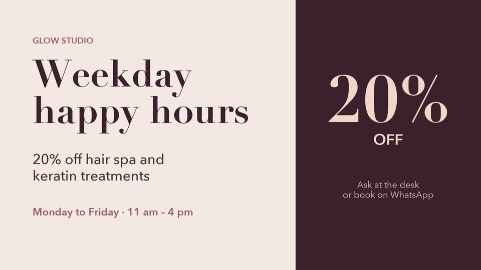 A salon TV with a weekday happy-hours offer.