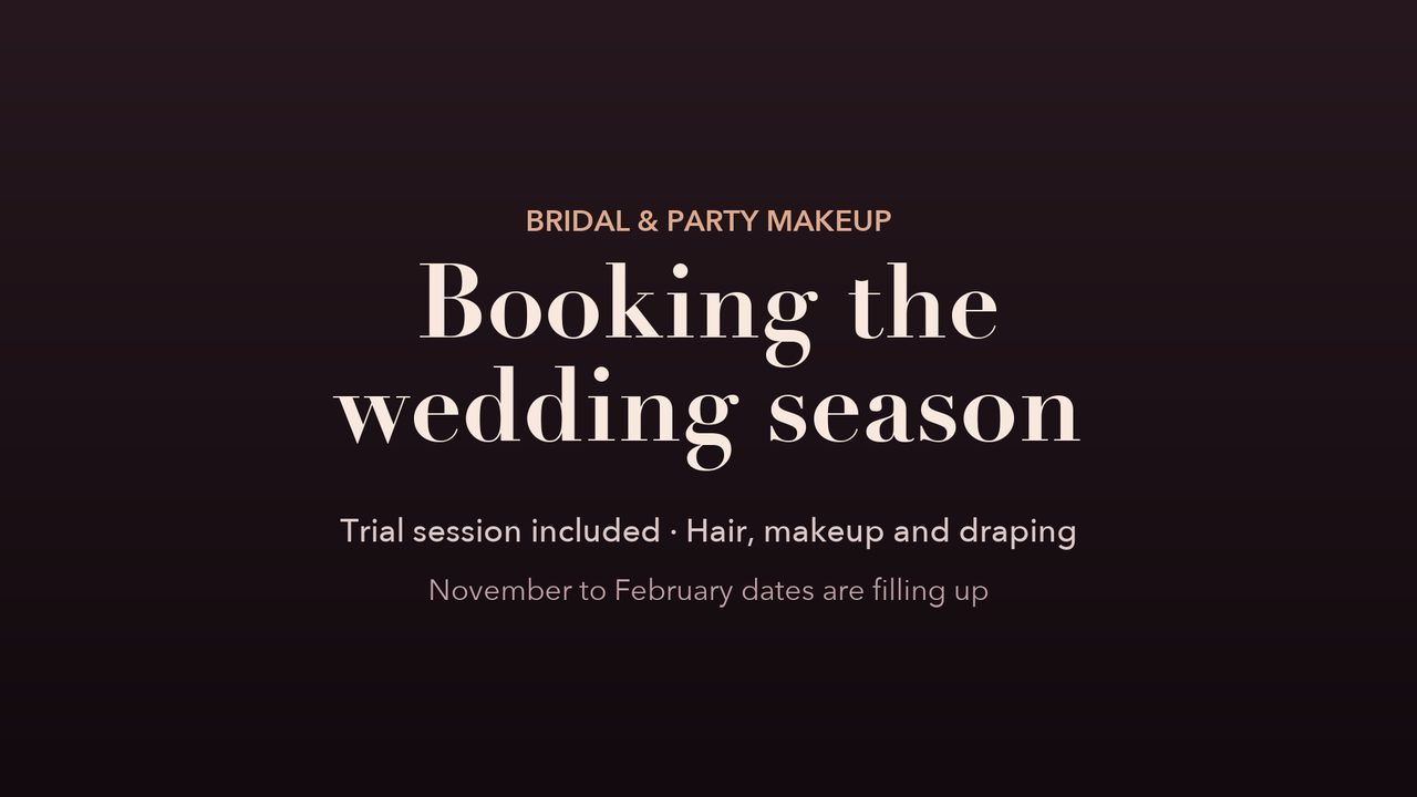 Salon window TV: bridal and party makeup, booking the wedding season, trial session included.