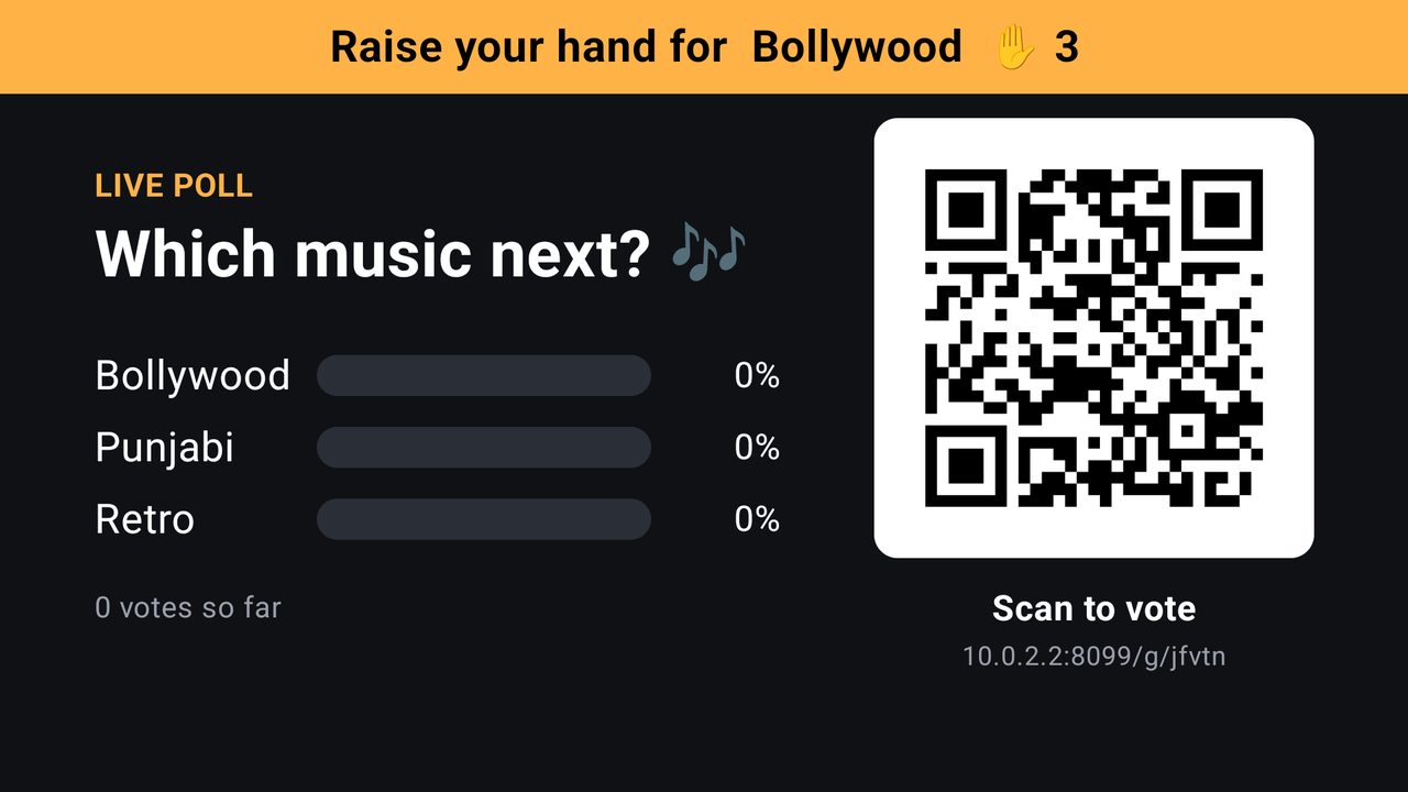 Poll with the banner Raise your hand for Bollywood, 3.